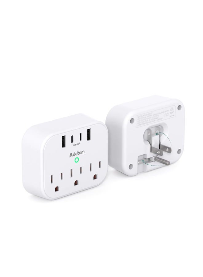 Addtam Cruise Ship Essentials - Cruise Approved Power Strip Non Surge Protector, Travel Plug Adapter with 3 Outlets 4 USB (2 USB-C), Foldable Outlet Extender for Travel Cruise Must Have - Image 1