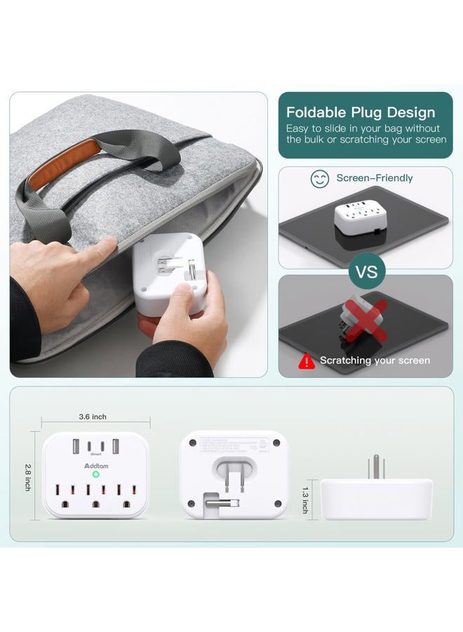 Addtam Cruise Ship Essentials - Cruise Approved Power Strip Non Surge Protector, Travel Plug Adapter with 3 Outlets 4 USB (2 USB-C), Foldable Outlet Extender for Travel Cruise Must Have - Image 3