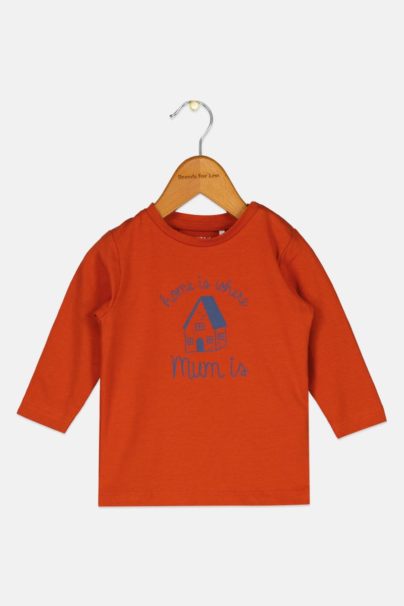 NAME IT Toddlers Boy Graphic Print Long Sleeves Top, Rust - Image 1