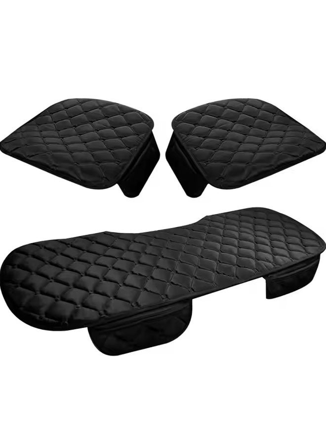 3pcs Universal Car Seat Cushion Set Car Seat Bottom Covers Protectors Include 1 Pair Front Driver Seat Pad Mat And 1 Rear Bench Cover Universal  Breathable Comfort (Black)