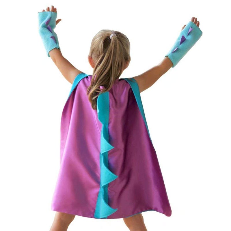 QIAONIUNIU Dinosaur Dragon Cape and Gauntlets Halloween Costume Boy Girl Toddler Dress Up Clothes 26 Years Old Color Purple