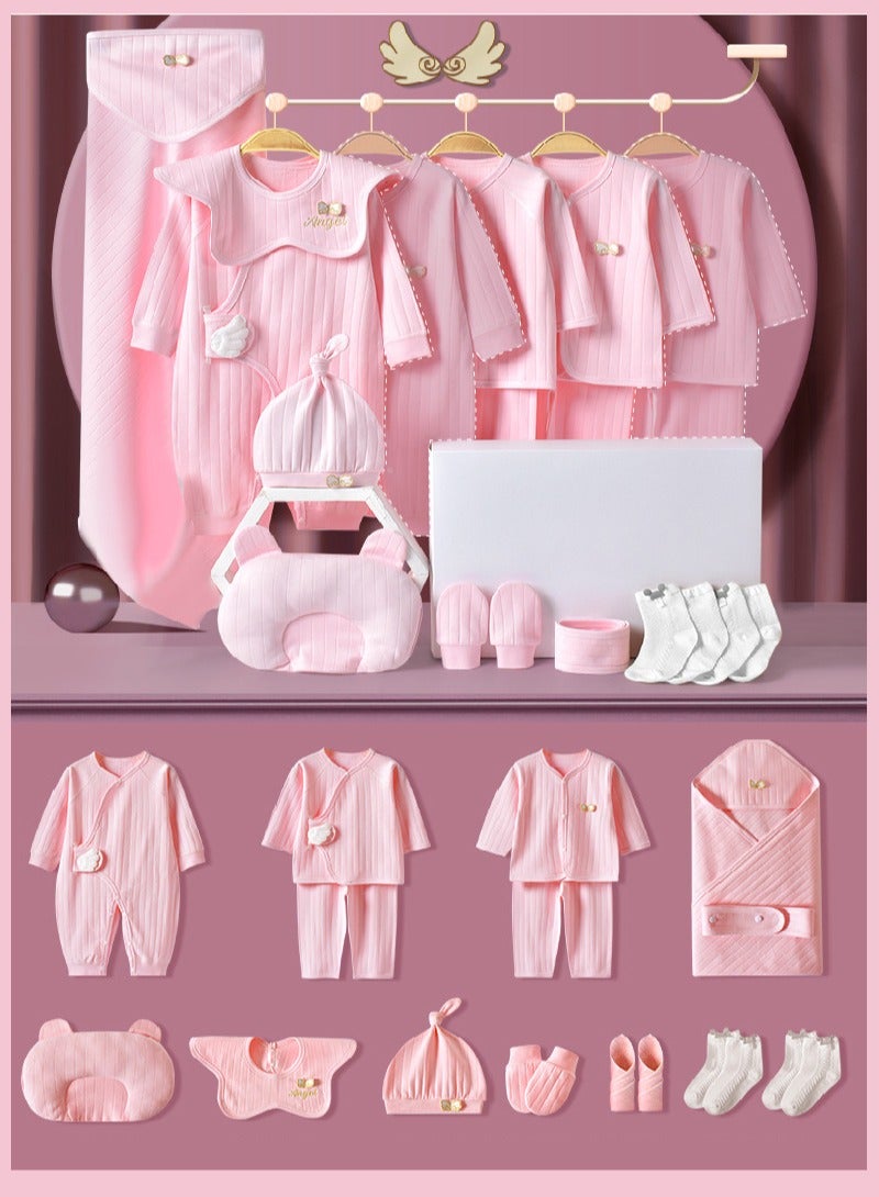Bukela 18PCS Newborn Baby Gift Set, Newborn Layette Gift Set for Boys and Girls, Babies Essential Clothes Accessories with Baby Blanket, 100% Premium Cotton, for Spring Summer Autumn Winter Four Seasons(PINK)