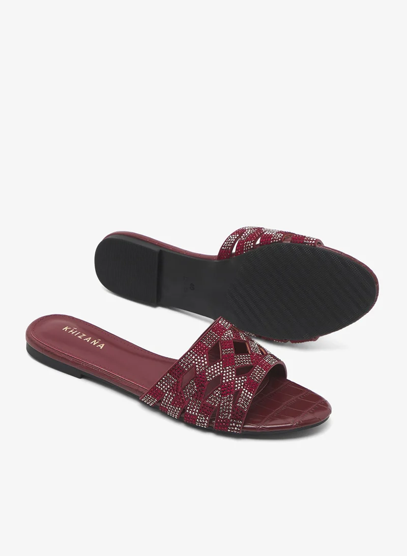 Khizana Burgundy Printed Flat Sandals for Women | Best Price UAE