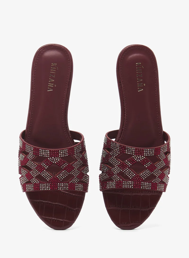 Khizana Burgundy Printed Flat Sandals for Women | Best Price UAE