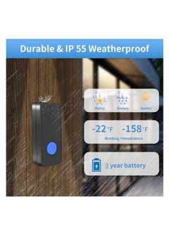 NNEWVANTE Wireless Doorbell, 400m Range, Outdoor Waterproof Door Chime with 55 Melodies, 5 Volume Levels, Flashing LED, Battery-Powered House Bell，Battery Operated Expandable Bell for Home Office,-Black  - Image 3