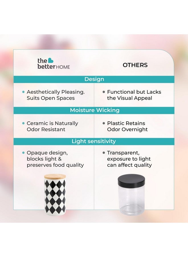 The Better Home Ceramic Jar with Bamboo Lid - 1000ml | Air Tight Containers for Kitchen Storage | Multipurpose-Tea,Coffee,Snacks,Sugar,Salt,Dry Fruit,Pulses | Gift Items - Image 5