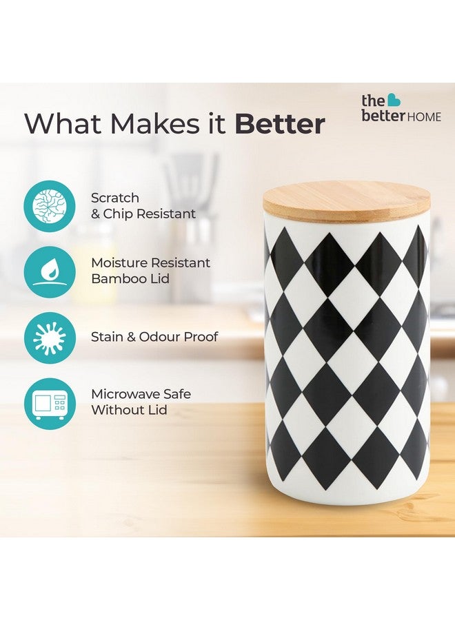 The Better Home Ceramic Jar with Bamboo Lid - 1000ml | Air Tight Containers for Kitchen Storage | Multipurpose-Tea,Coffee,Snacks,Sugar,Salt,Dry Fruit,Pulses | Gift Items - Image 2