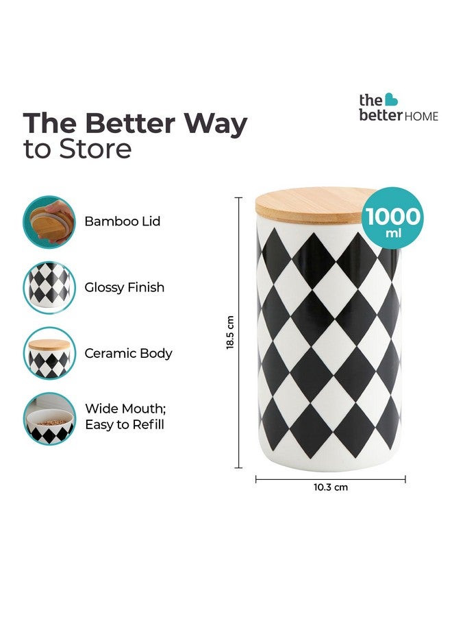 The Better Home Ceramic Jar with Bamboo Lid - 1000ml | Air Tight Containers for Kitchen Storage | Multipurpose-Tea,Coffee,Snacks,Sugar,Salt,Dry Fruit,Pulses | Gift Items - Image 3