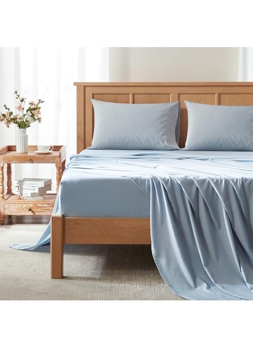 Comfort Spaces Comfort Spaces Coolmax Moisture Wicking Sheet Set Soft Fade Resistant All Elastic Deep Pocket Fits Up to 16 Mattress  Warm Weather Cooling Sheets for Night Sweats Full Blue 4 Piece 