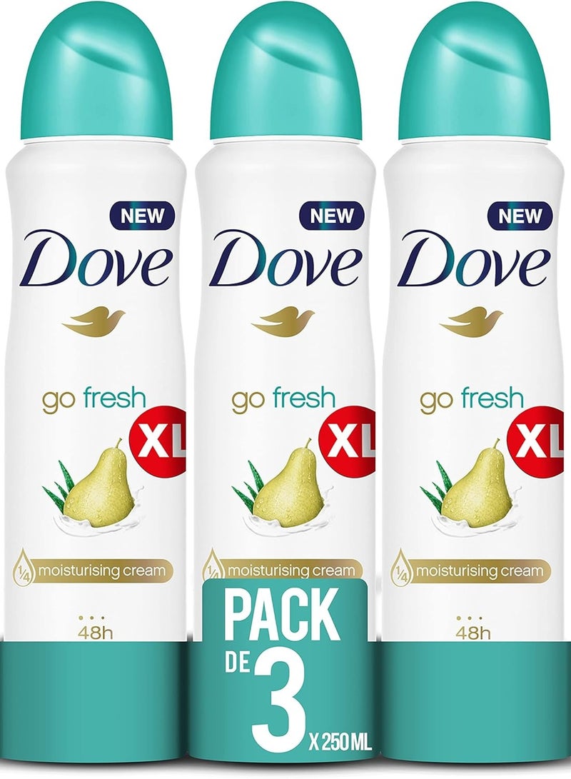 Dove Go Fresh Pear & Aloe Vera Antiperspirant Deodorant Spray 3 x 250ml - Image 1