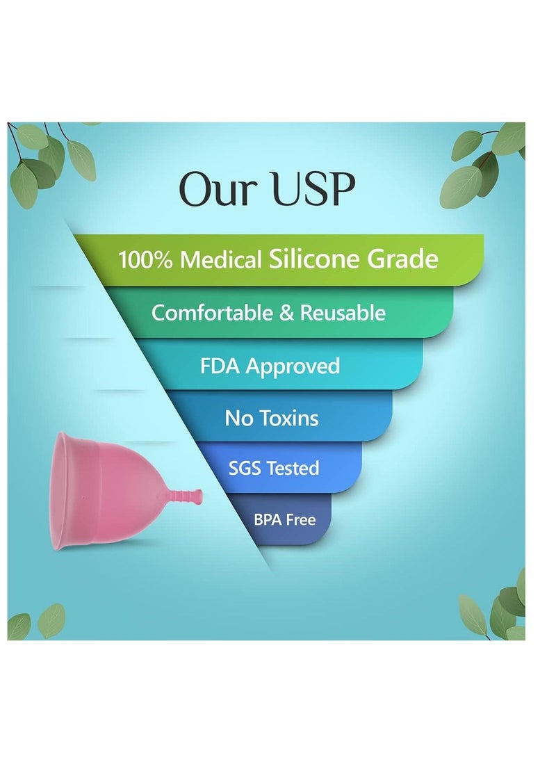 Floren - Floren Women's Reusable Menstrual Cup With Pouch FDA Approved, 100% Medical Grade Silicone, Ultra Soft, Odour and Rash Free, No Leakage, Protects Up to 8-10 Hours - Pack of 1 ( Pink) - Image 1