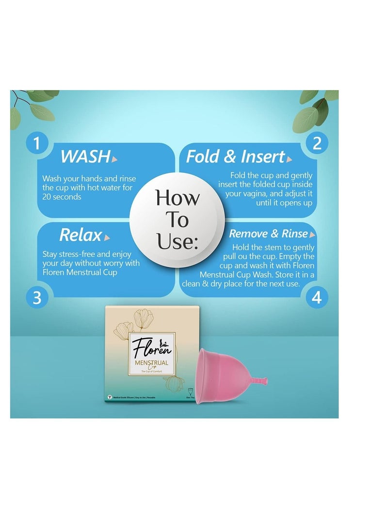 Floren - Floren Women's Reusable Menstrual Cup With Pouch FDA Approved, 100% Medical Grade Silicone, Ultra Soft, Odour and Rash Free, No Leakage, Protects Up to 8-10 Hours - Pack of 1 ( Pink) - Image 1