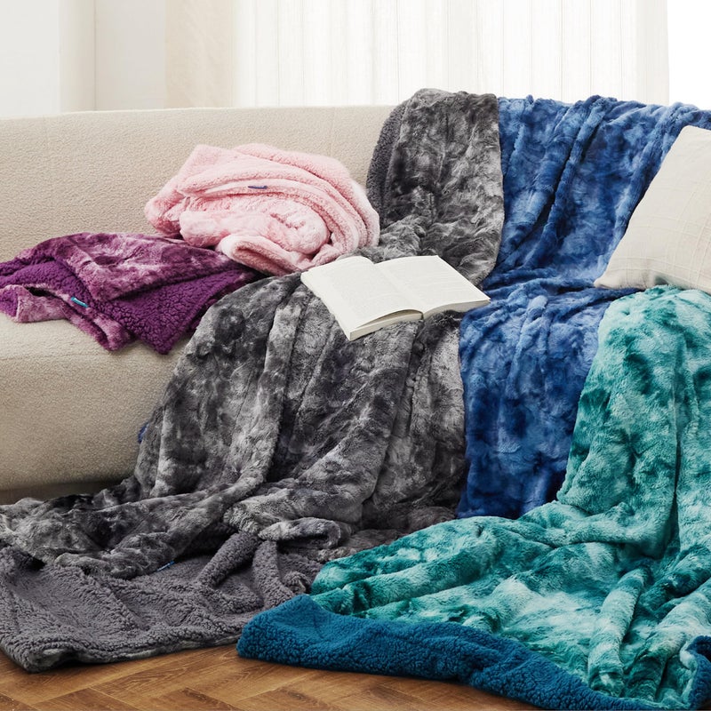 Bedsure GentleSoft Sherpa Fluffy Throw Blanket - Fleece Warm and Cozy Throw for Women Gift, Plush & Fuzzy Faux Fur Christmas Blanket for Couch, Sofa, Bed Decor, Tie Dye Design, Grey, 50x60 Inches - Image 5