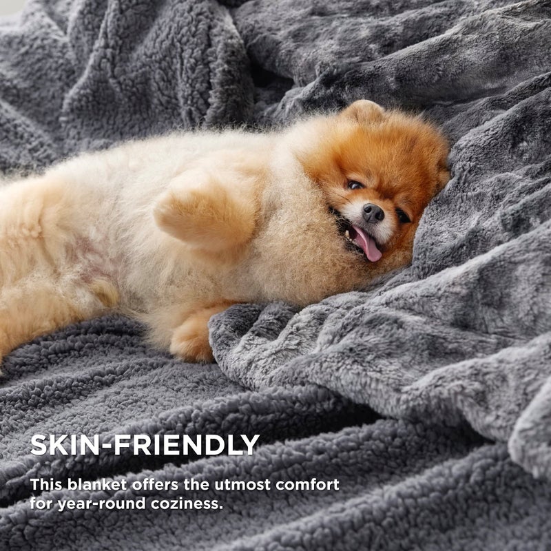 Bedsure GentleSoft Sherpa Fluffy Throw Blanket - Fleece Warm and Cozy Throw for Women Gift, Plush & Fuzzy Faux Fur Christmas Blanket for Couch, Sofa, Bed Decor, Tie Dye Design, Grey, 50x60 Inches - Image 4