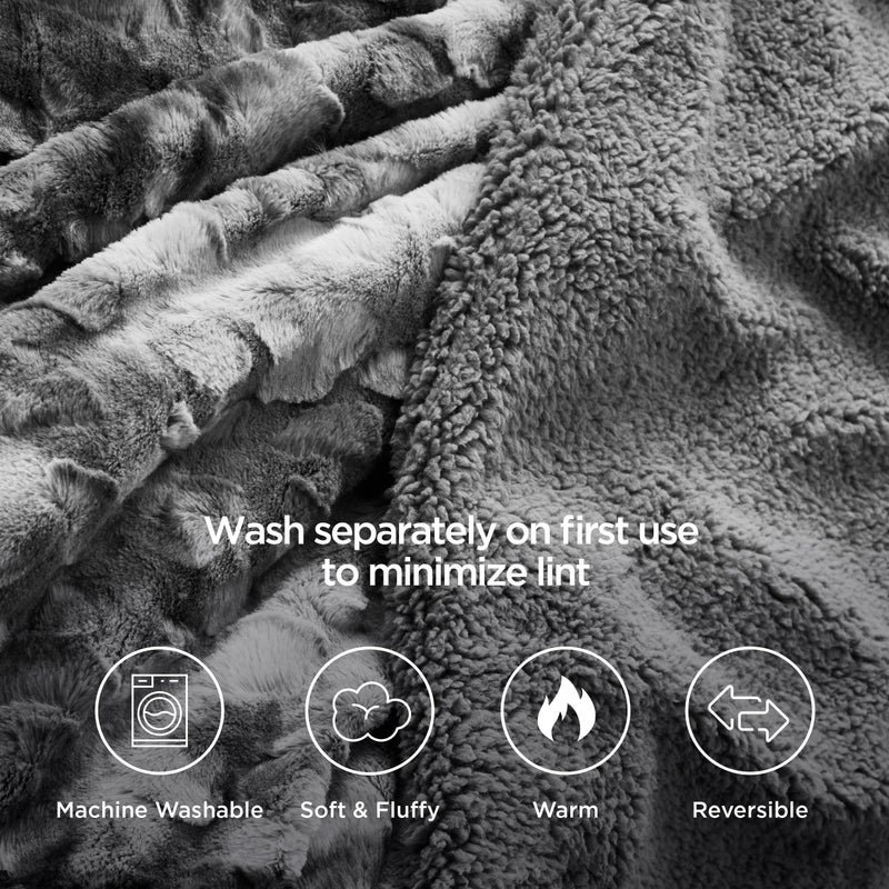 Bedsure GentleSoft Sherpa Fluffy Throw Blanket - Fleece Warm and Cozy Throw for Women Gift, Plush & Fuzzy Faux Fur Christmas Blanket for Couch, Sofa, Bed Decor, Tie Dye Design, Grey, 50x60 Inches - Image 2