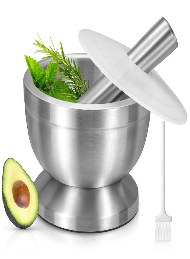Sopito Mortar and Pestle, Sopito 18/8 Stainless Steel Spice Grinder Pill Crusher with Lid for Crushing Grinding Ergonomic Design with Anti Slip Base and Comfy Grip - Image 1