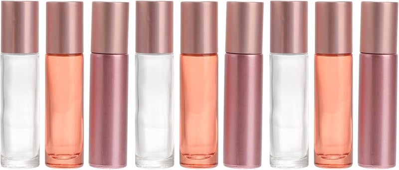 KICHOUSE 9pcs 10ml Rose Gold Roller Glass Bottles Essential Oil Containers Set for Travel Perfume Sub Bottles with Leak-resistant Caps - Image 1