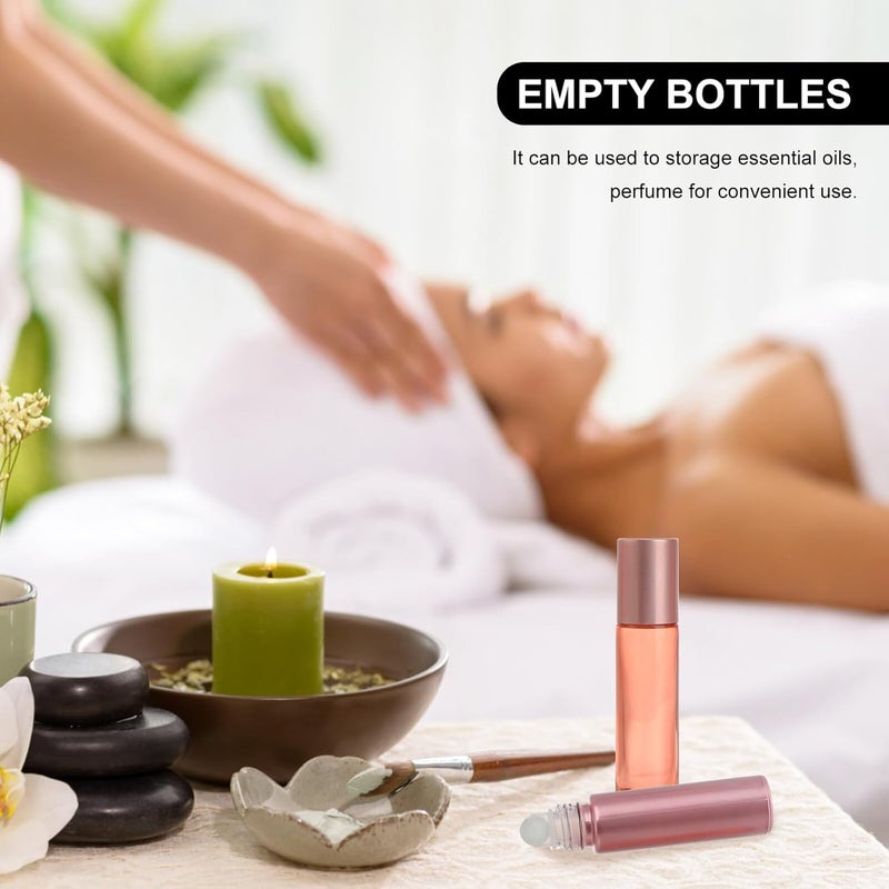 KICHOUSE 9pcs 10ml Rose Gold Roller Glass Bottles Essential Oil Containers Set for Travel Perfume Sub Bottles with Leak-resistant Caps - Image 4