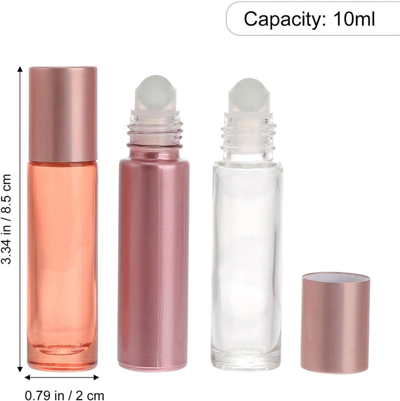 KICHOUSE 9pcs 10ml Rose Gold Roller Glass Bottles Essential Oil Containers Set for Travel Perfume Sub Bottles with Leak-resistant Caps - Image 2