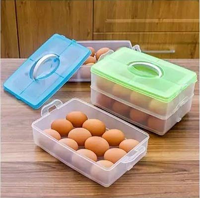 SOPTOOL 24 Grid 2 Layer Egg Storage Box Egg Tray for Fridge Strong PP NonToxic Plastic Multi Color - Image 4