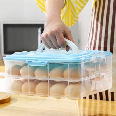 SOPTOOL 24 Grid 2 Layer Egg Storage Box Egg Tray for Fridge Strong PP NonToxic Plastic Multi Color - Image 1