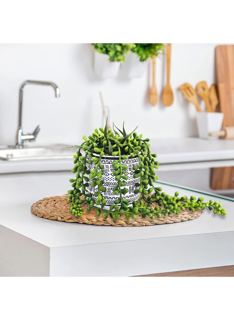 Winlyn Winlyn 3 Pcs Small Potted Succulents Plants Artificial String of Pearls Aloe Hops Succulents in Black Geometric Concrete Pots for Gifts Modern Home Bathroom Window Table Indoor Outdoor Greenery Dcor  - Image 4