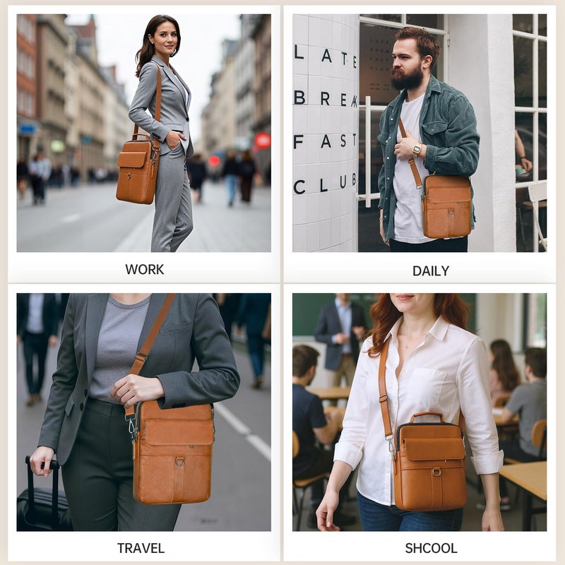 imComor 11 Inch Tablet Shoulder Bag Leather Carrying Case for 11 inch iPad A16, iPad Pro 11 inch M5 M4/ iPad Air 11" M3 M2 2025 with Magic Keyboard, Vertical Laptop Sleeve Messenger Computer Bag, Brown - Image 2