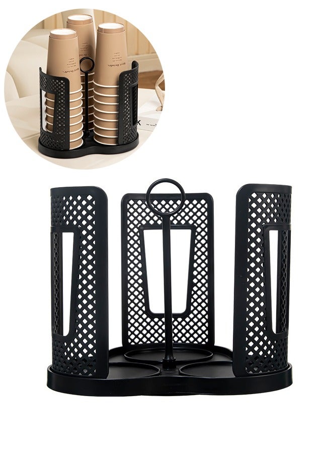 BF HOME 3 Compartments Rotatable Coffee Cups Base Holder Black Plastic Holder Tables Corner Coffee Machine - Image 1