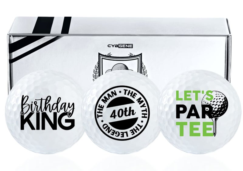 CybGene 40th Birthday Gifts Golf Balls for Men Golfer, Set of 3 for Golfing Lovers, Husband, Dad, Boss, Grandpa - White - Image 1