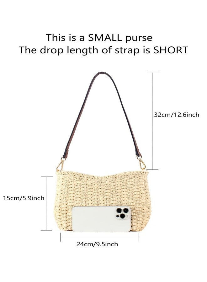 Ulisty Women Small Hand Woven Straw Bag Mini Handmade Summer Beach Purse Chic Vacation Shoulder Handbag khaki - Image 3