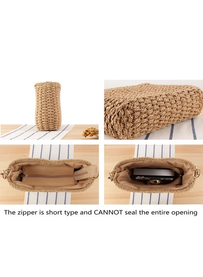 Ulisty Women Small Hand Woven Straw Bag Mini Handmade Summer Beach Purse Chic Vacation Shoulder Handbag khaki - Image 5