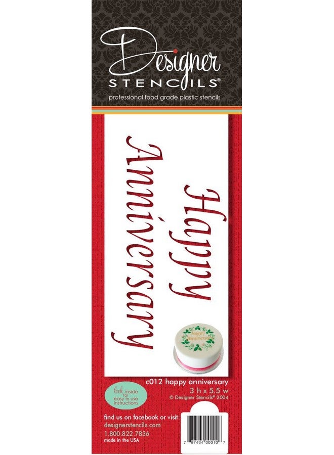 ديزاينر ستينسلز قوالب تصميم كعكة الذكرى السنوية السعيدة C012، بيج/شبه شفاف