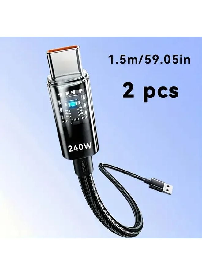 كابل شحن سريع فائق بقوة 240 واط وبطول 59.06 بوصة (2 قطعة) متوافق مع أجهزة لابتوب هواوي وشاومي - Image 1