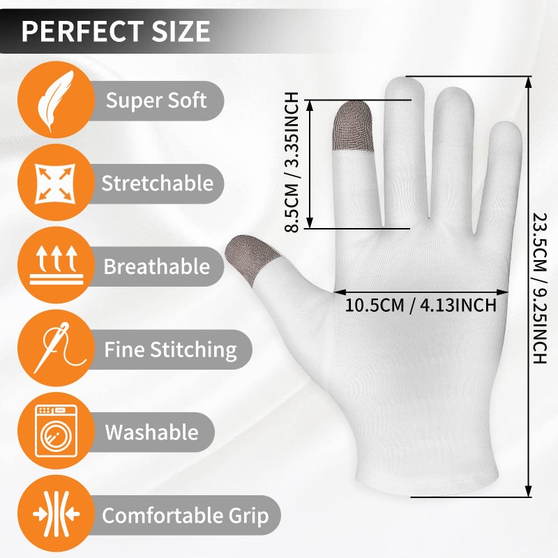 Sibba 4 Pairs Touch Screen Moisturizing Gloves White Cotton Moisturizing Gloves Overnight Bedtime Heal Eczema Sleeping Lotion Hand Spa Treatment Gloves Repair Rough Cracked Dry Chapped Hands Skin(White) - Image 2