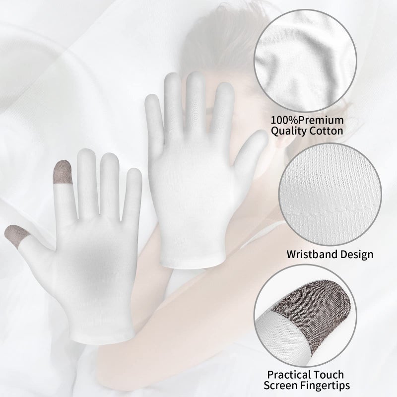 Sibba 4 Pairs Touch Screen Moisturizing Gloves White Cotton Moisturizing Gloves Overnight Bedtime Heal Eczema Sleeping Lotion Hand Spa Treatment Gloves Repair Rough Cracked Dry Chapped Hands Skin(White) - Image 3