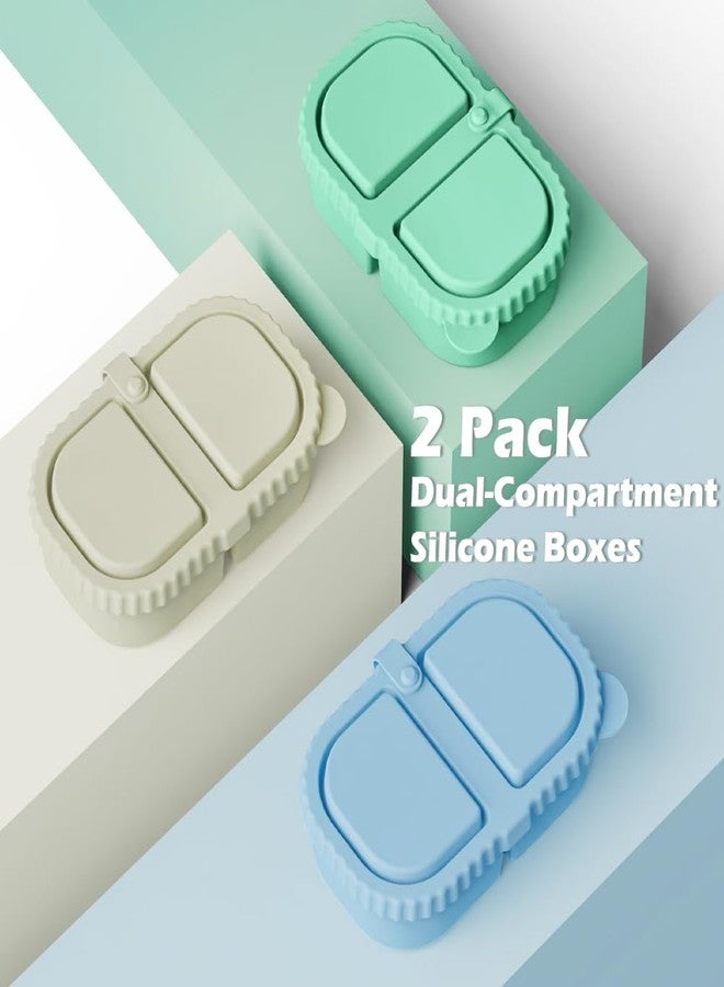 YQL 3 Pack Premium Silicone Reusable Snack Containers with Lids, Double Compartment Snack Box for Kids, Portable Food Containers for Sauce and Salad, Leakproof Snackle Packs for School, Picnic, Office - Image 4