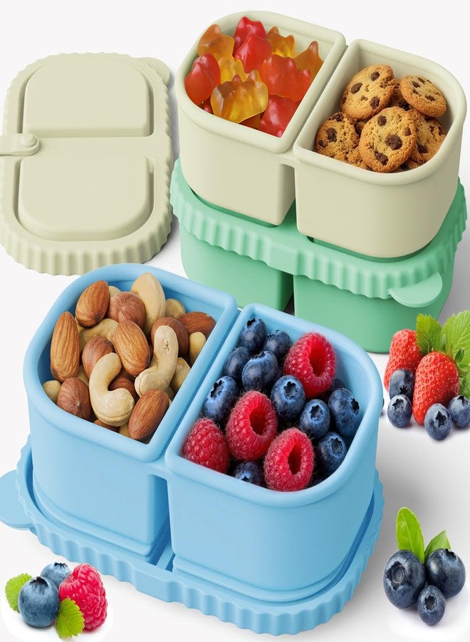 YQL 3 Pack Premium Silicone Reusable Snack Containers with Lids, Double Compartment Snack Box for Kids, Portable Food Containers for Sauce and Salad, Leakproof Snackle Packs for School, Picnic, Office - Image 1
