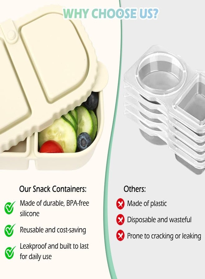 YQL 3 Pack Premium Silicone Reusable Snack Containers with Lids, Double Compartment Snack Box for Kids, Portable Food Containers for Sauce and Salad, Leakproof Snackle Packs for School, Picnic, Office - Image 5
