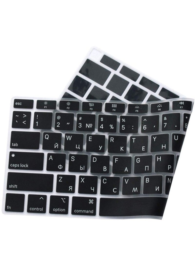 CaseBuy - Russian Language Silicone Keyboard Cover Skin for MacBook Newest Air 13 Inch 2018 Release A1932 with Retina Display and Touch ID USA Layout Black - Image 1