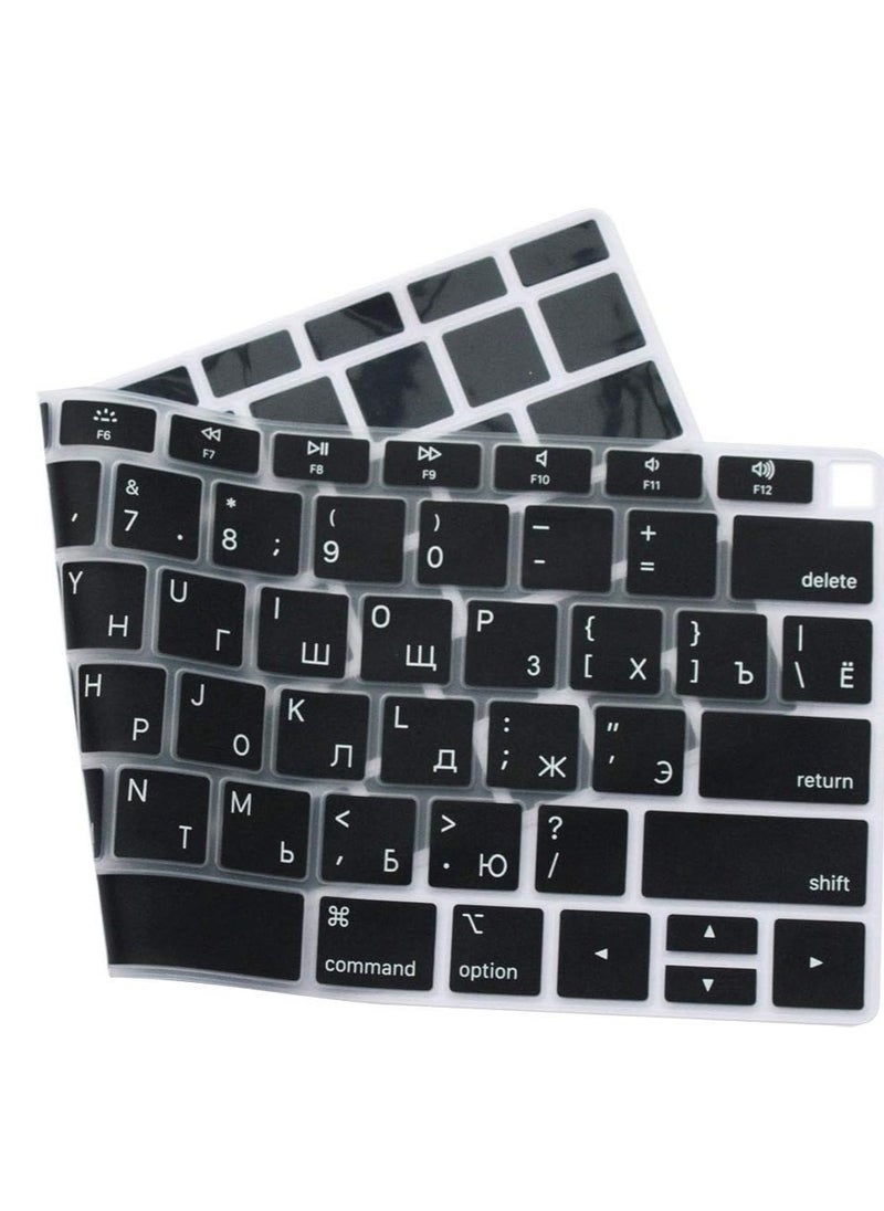 CaseBuy - Russian Language Silicone Keyboard Cover Skin for MacBook Newest Air 13 Inch 2018 Release A1932 with Retina Display and Touch ID USA Layout Black - Image 1