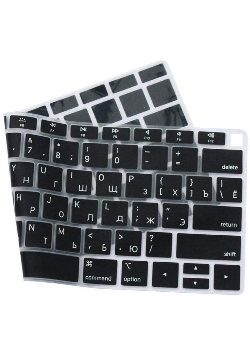 CaseBuy - Russian Language Silicone Keyboard Cover Skin for MacBook Newest Air 13 Inch 2018 Release A1932 with Retina Display and Touch ID USA Layout Black - Image 1