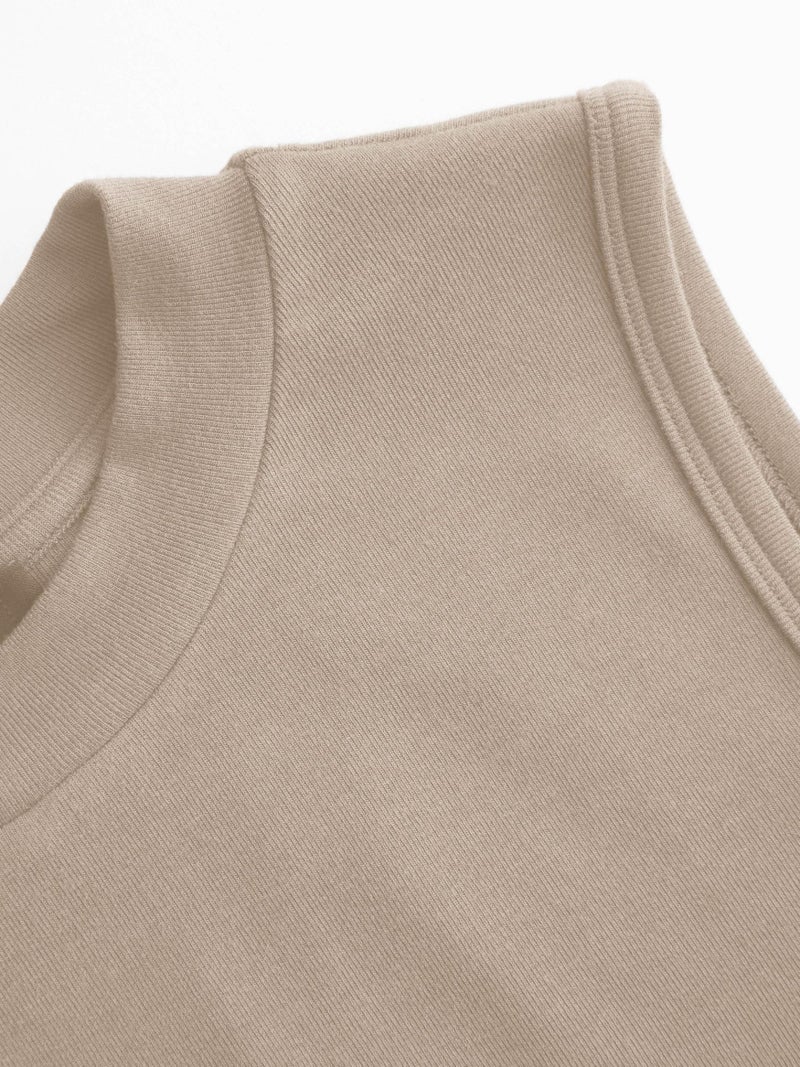 CIDER Crop Tops for Women Basic Sleeveless Ruched Going Out Summer Casual Ribbed Tank Top Beige - Image 5