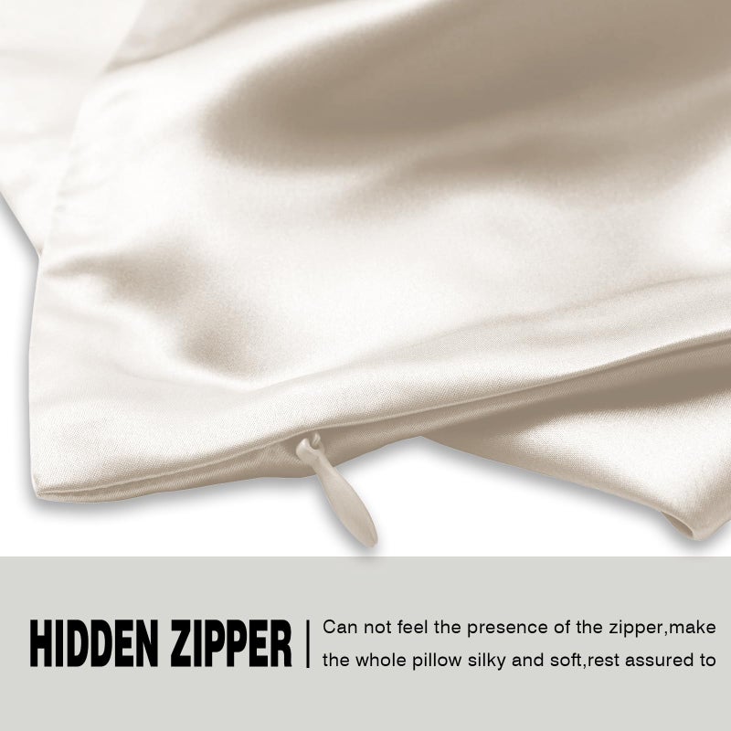 Suatien Mulberry Silk Pillowcase for Hair and Skin Pillow Case with Hidden Zipper Soft Breathable Smooth Cooling Silk Pillow Covers for Sleeping (Beige, King,1Pcs) - Image 4