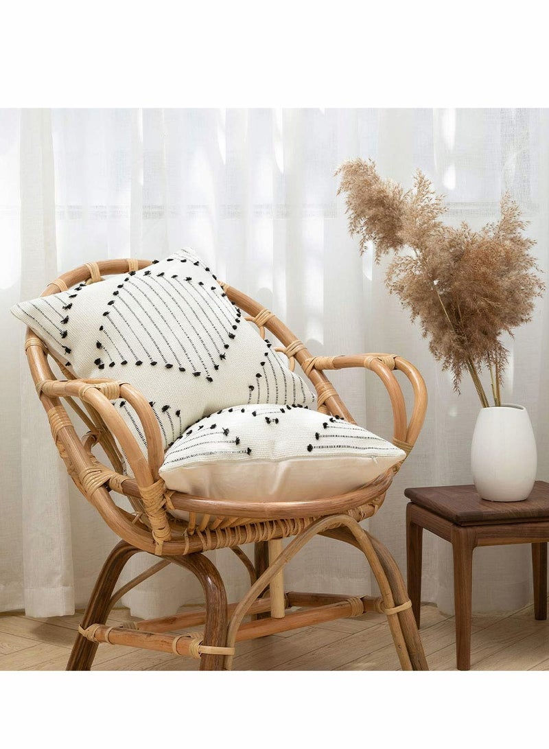 SYOSI Boho Throw Pillow Covers, 2 Pcs Black and Cream White, Set of 2 Modern Farmhouse Accent Home Decor, Neutral Woven Decorative Pillow Covers for Couch/Bed  18 x 18 Inches, - Image 3