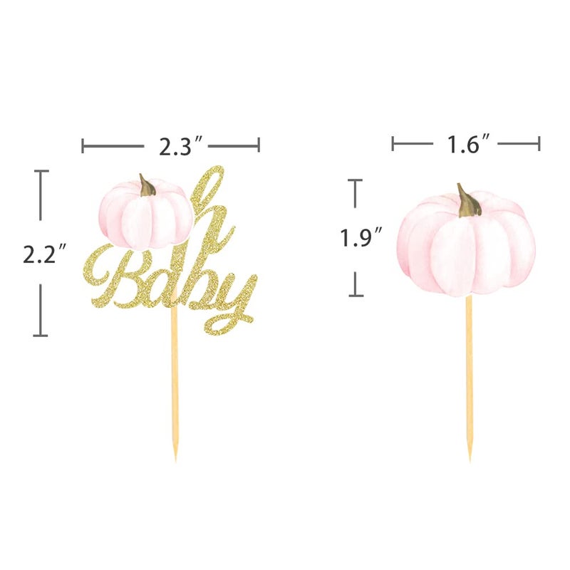 Aukolass Pumpkin Oh Baby Cupcake Toppers  Fall Pumpkin Cupcake Picks Pumpkin Themed Baby Shower Birthday Thanksgiving Halloween Party Cake Decorations Supplies - Set of 24 (baby peach) - Image 2