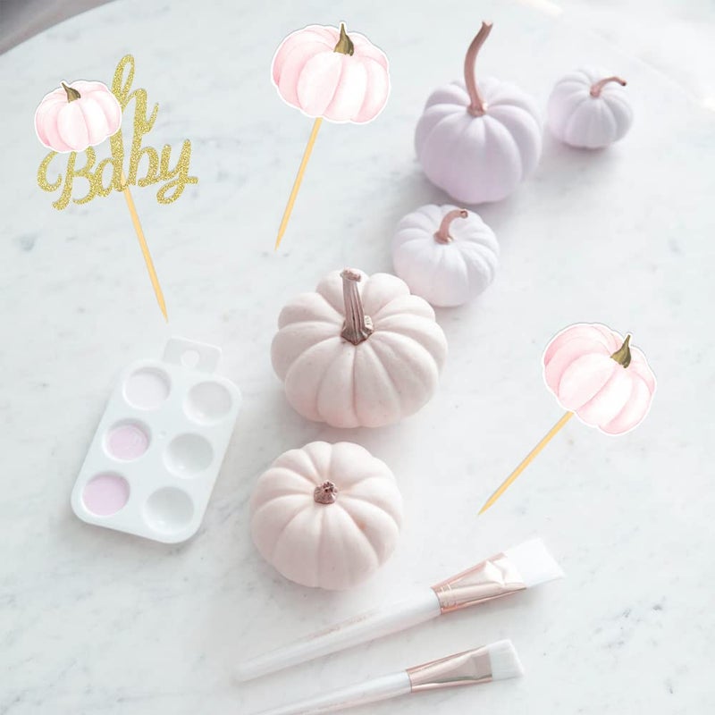 Aukolass Pumpkin Oh Baby Cupcake Toppers  Fall Pumpkin Cupcake Picks Pumpkin Themed Baby Shower Birthday Thanksgiving Halloween Party Cake Decorations Supplies - Set of 24 (baby peach) - Image 4