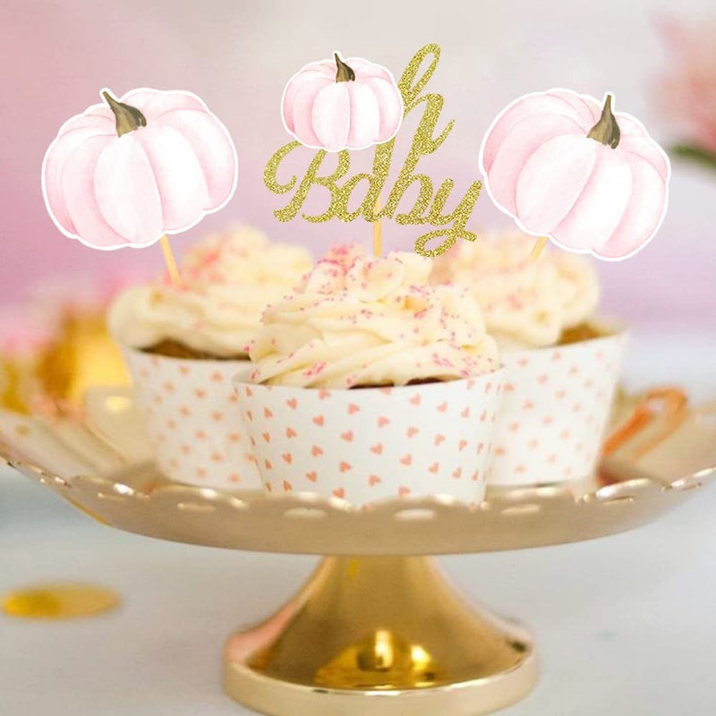 Aukolass Pumpkin Oh Baby Cupcake Toppers  Fall Pumpkin Cupcake Picks Pumpkin Themed Baby Shower Birthday Thanksgiving Halloween Party Cake Decorations Supplies - Set of 24 (baby peach) - Image 5