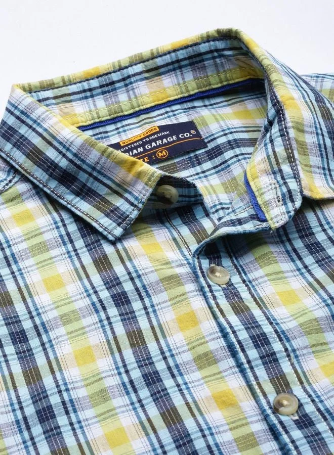 The Indian Garage Co  Men Slim Fit Checkered Full Sleeves Spread Collar Casual Shirt for Men | Best Price UAE