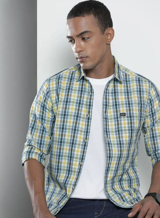 The Indian Garage Co  Men Slim Fit Checkered Full Sleeves Spread Collar Casual Shirt for Men | Best Price UAE