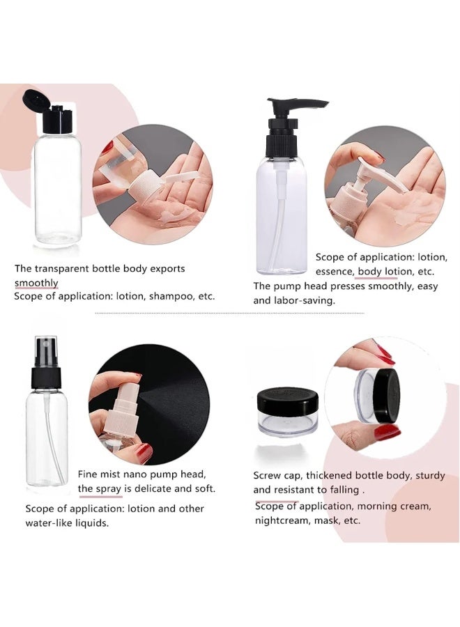 MOMENT زجاجات بحجم السفر للمواد التجميلية 9 عبوات 2 أونصة معتمدة من TSA مجموعة زجاجات تجميل مقاومة للتسرب مجموعة سفر للنساء والرجال حقيبة تجميل شفافة من TSA حاوية شامبو لوشن للعناية بالبشرة - Image 4